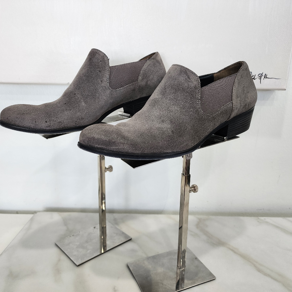 [ Paul Green] Womens- Austrian Size 6, Gray Suede, Slip On Ankle Bootie